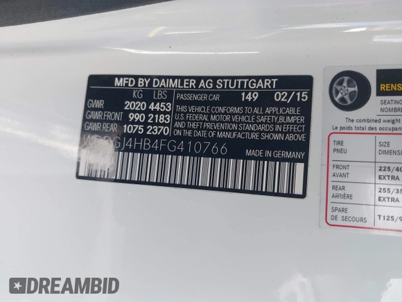 2015 Mercedes-Benz C 250 with VIN WDDGJ4HB4FG410766, listed as a IAAI auction lot 42307457 with 50,979 mi miles and . Bid and sale history available at DreamBid. Image 9.