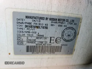 2013 Nissan Sentra SR z VIN 3N1AB7AP8DL718765, wystawiony jako Copart lot #67128324 z przebiegiem 173 824 mil mil oraz Szkoda całkowita • Salvage title. Historia ofert i sprzedaży dostępna na DreamBid. Obrazek 13.