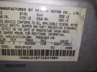 2001 Nissan Altima GXE with VIN 1N4DL01D71C241084, listed as a IAAI auction lot 41935585 with 136,114 mi miles. Bid and sale history available at carsss.com. Image 9.