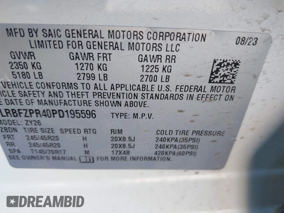 2023 Buick Envision Essence with VIN LRBFZPR40PD195596, listed as a IAAI auction lot 41613206 with 15,597 mi miles. Bid and sale history available at carsss.com. Image 9.