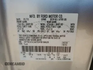 2013 Ford F-150 XL with VIN 1FTEX1CM7DFB19625, listed as a Copart auction lot 82848534 with 173,237 mi miles and Salvage Title. Bid and sale history available at carsss.com. Image 12.