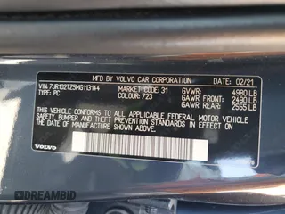 2021 Volvo S60 Momentum with VIN 7JR102TZ5MG113144, listed as a Copart auction lot 53875954 with 34,107 mi miles and Salvage Title. Bid and sale history available at carsss.com. Image 14.