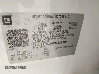 2019 GMC Yukon XL Denali with VIN 1GKS1HKJ8KR378385, listed as a IAAI auction lot 41580041 with 115,481 mi miles. Bid and sale history available at carsss.com. Image 9.
