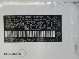 2010 Lexus ES 330 with VIN JTHBK1EGXA2358094, listed as a Copart auction lot 46782755 with 229,098 mi miles and Salvage Title. Bid and sale history available at DreamBid. Image 12.