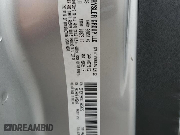 2012 FIAT 500 Sport with VIN 3C3CFFBRXCT385475, listed as a Copart auction lot 60477675 with 131,410 mi miles and Salvage title. Bid and sale history available at DreamBid. Image 12.