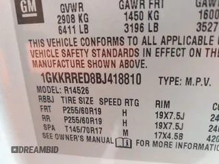 2011 GMC Acadia SLT1 with VIN 1GKKRRED8BJ418810, listed as a IAAI auction lot 41934989 with 179,299 mi miles. Bid and sale history available at carsss.com. Image 9.