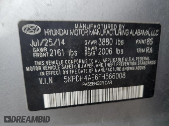2015 Hyundai Elantra SE z VIN 5NPDH4AE6FH566008, wystawiony jako Copart lot #55693855 z przebiegiem 156 372 mil mil oraz Szkody całkowita. Historia ofert i sprzedaży dostępna na DreamBid. Obrazek 12.