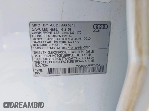 2014 Audi Q7 S line Prestige z VIN WA1DGAFE9ED004340, wystawiony jako IAAI lot #42426639 z przebiegiem 128 793 mil mil oraz . Historia ofert i sprzedaży dostępna na DreamBid. Obrazek 9.