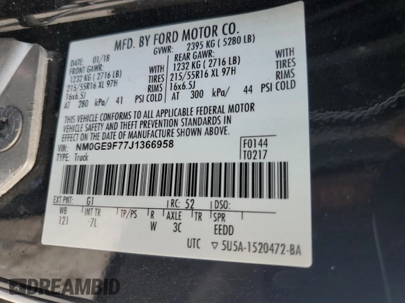2018 Ford Transit Connect XLT with VIN NM0GE9F77J1366958, listed as a Copart auction lot 78594144 with 107,982 mi miles and Clean title. Bid and sale history available at DreamBid. Image 14.