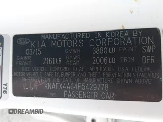 2015 Kia Forte LX with VIN KNAFX4A64F5429778, listed as a IAAI auction lot 41732846 with 167,253 mi miles. Bid and sale history available at carsss.com. Image 9.
