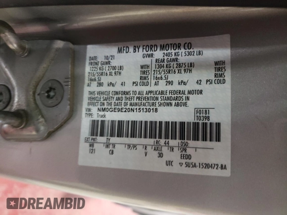 2022 Ford Transit Connect XL с VIN NM0GE9E20N1513018, выставлен на аукционе Copart как лот 43806825 с пробегом 53 194 миль миль и Списание • Salvage title. История ставок и продаж доступна на DreamBid. Изображение 14.