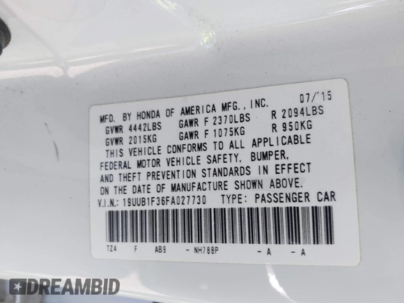 2015 Acura TLX with VIN 19UUB1F36FA027730, listed as a IAAI auction lot 41906268 with 115,999 mi miles. Bid and sale history available at carsss.com. Image 9.