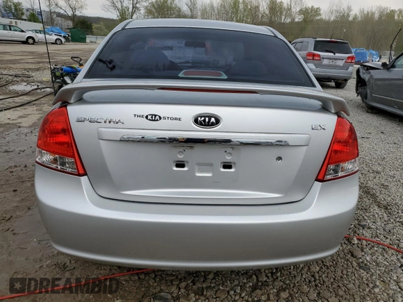 2009 Kia Spectra EX with VIN KNAFE221595657550, listed as a Copart auction lot 52805205 with 95,777 mi miles and Salvage Title. Bid and sale history available at DreamBid. Image 6.