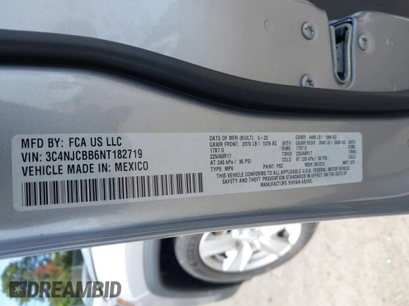 2022 Jeep Compass Latitude с VIN 3C4NJCBB6NT182719, выставлен на аукционе IAAI как лот 42303103 с пробегом 35 138 миль миль и . История ставок и продаж доступна на DreamBid. Изображение 9.