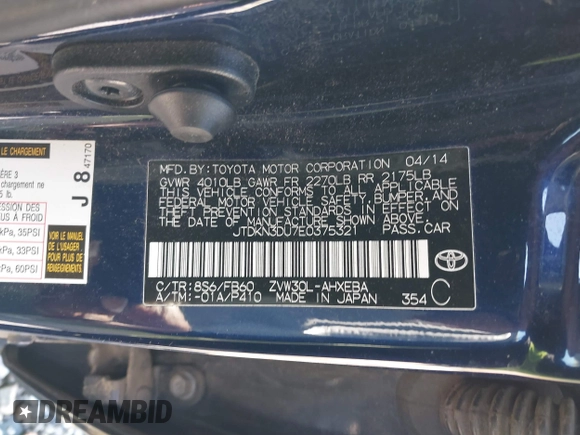 2014 Toyota Prius Four with VIN JTDKN3DU7E0375321, listed as a IAAI auction lot 41743979 with 181,670 mi miles. Bid and sale history available at carsss.com. Image 9.