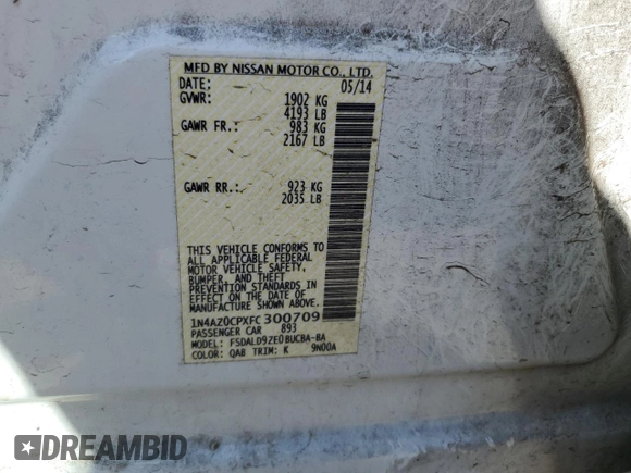 2015 Nissan LEAF SV with VIN 1N4AZ0CPXFC300709, listed as a Copart auction lot 66047843 with 85,638 mi miles. Bid and sale history available at carsss.com. Image 12.