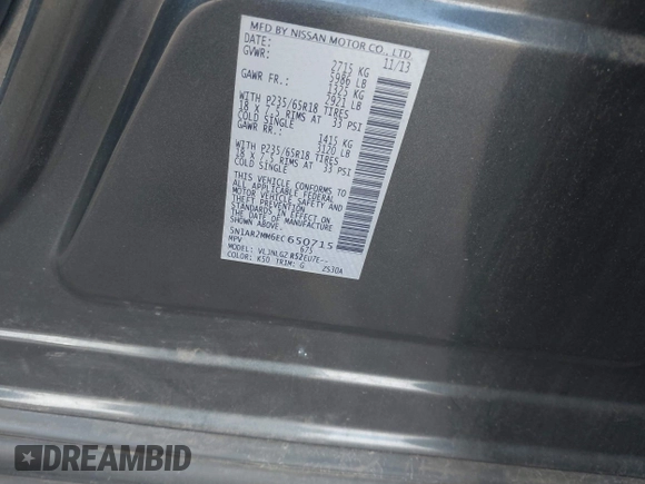 2014 Nissan Pathfinder SV with VIN 5N1AR2MM6EC650715, listed as a IAAI auction lot 42716719 with 238,036 mi miles and . Bid and sale history available at DreamBid. Image 9.