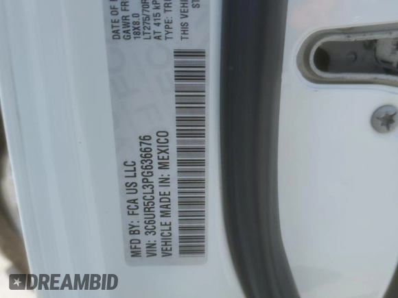 2023 Ram 2500 Tradesman with VIN 3C6UR5CL3PG636676, listed as a Copart auction lot 56949335 with 61,984 mi miles and Salvage title. Bid and sale history available at DreamBid. Image 12.