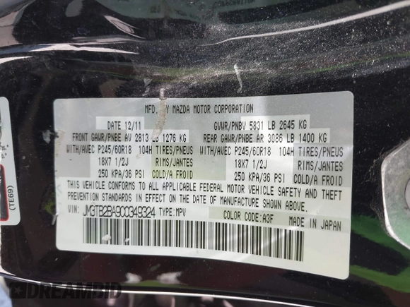 2012 Mazda CX-9 Sport с VIN JM3TB2BA9C0349324, выставлен на аукционе IAAI как лот 42302784 с пробегом 205 846 миль миль и . История ставок и продаж доступна на DreamBid. Изображение 9.
