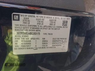 2011 GMC Sierra 1500 SLT with VIN 3GTP2WE34BG283175, listed as a IAAI auction lot 42681744 with 124,863 mi miles and . Bid and sale history available at DreamBid. Image 9.