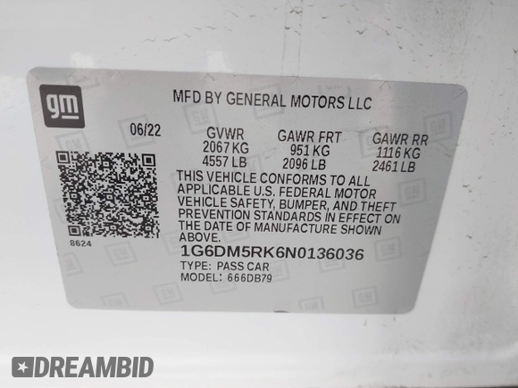 2022 Cadillac CT5 Luxury with VIN 1G6DM5RK6N0136036, listed as a IAAI auction lot 41825024 with 14,325 mi miles. Bid and sale history available at carsss.com. Image 9.