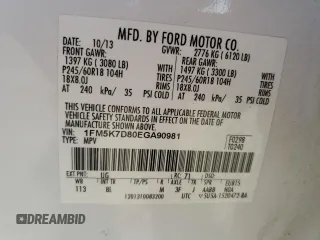 2014 Ford Explorer XLT z VIN 1FM5K7D80EGA90981, wystawiony jako Copart lot #59228575 z przebiegiem 105 580 mil mil oraz Szkoda całkowita • Salvage title. Historia ofert i sprzedaży dostępna na DreamBid. Obrazek 12.