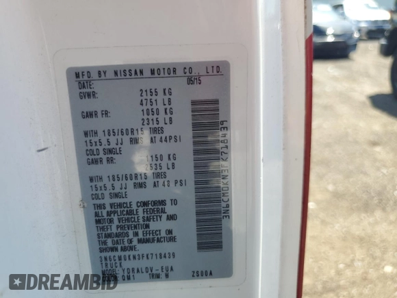 2015 Nissan NV200 SV with VIN 3N6CM0KN3FK718439, listed as a Copart auction lot 62013855 with 234,117 mi miles and Clean title. Bid and sale history available at DreamBid. Image 12.