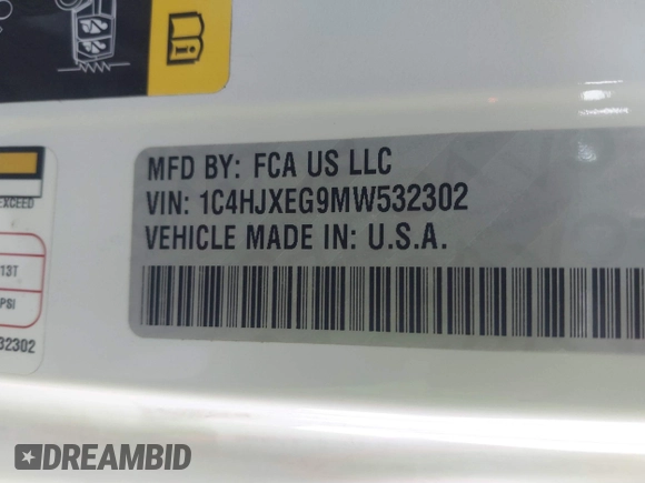 2021 Jeep Wrangler Unlimited Sahara with VIN 1C4HJXEG9MW532302, listed as a IAAI auction lot 41646755 with 32,893 mi miles and . Bid and sale history available at DreamBid. Image 9.