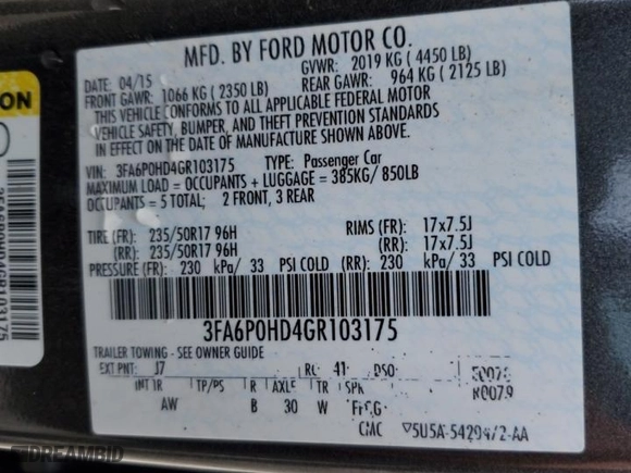 2016 Ford Fusion SE with VIN 3FA6P0HD4GR103175, listed as a Copart auction lot 51078965 with 161,953 mi miles and Non Repairable. Bid and sale history available at carsss.com. Image 13.
