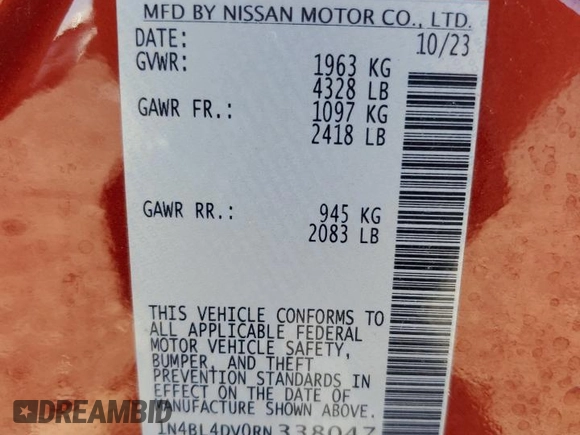 2024 Nissan Altima 2.5 SV with VIN 1N4BL4DV0RN338047, listed as a Copart auction lot 53912755 with 22,411 mi miles and Salvage Title. Bid and sale history available at carsss.com. Image 13.
