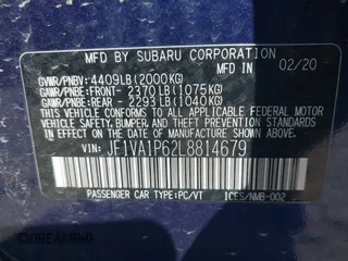 2020 Subaru WRX Limited with VIN JF1VA1P62L8814679, listed as a IAAI auction lot 39720831 with 18,301 mi miles and . Bid and sale history available at DreamBid. Image 9.