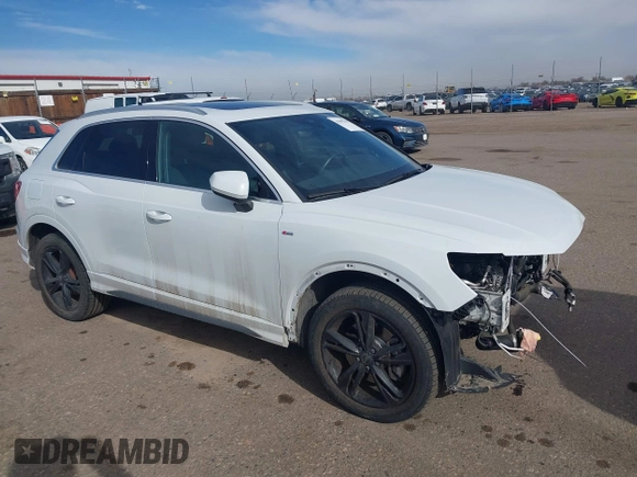 2020 Audi Q3 S line Premium with VIN WA1DECF35L1073234, listed as a IAAI auction lot 41807959 with 35,138 mi miles. Bid and sale history available at carsss.com. Image 1.