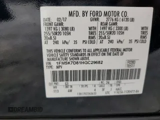 2017 Ford Explorer XLT with VIN 1FM5K7D81HGC29682, listed as a Copart auction lot 53602095 with 102,496 mi miles and Salvage Title. Bid and sale history available at DreamBid. Image 15.