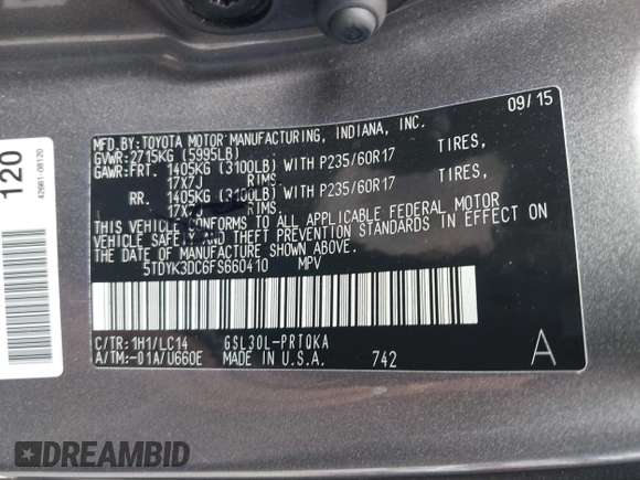 2015 Toyota Sienna XLE with VIN 5TDYK3DC6FS660410, listed as a IAAI auction lot 41801496 with 81,755 mi miles. Bid and sale history available at carsss.com. Image 9.