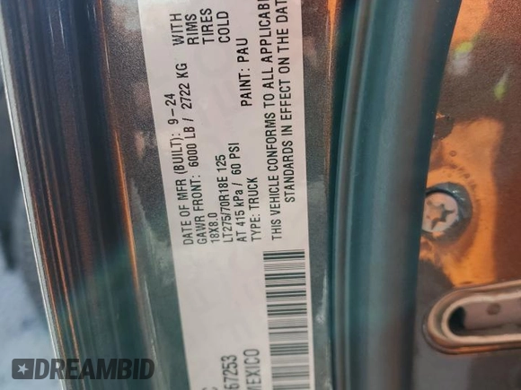 2024 Ram 2500 Laramie with VIN 3C6UR5FL1RG367253, listed as a Copart auction lot 52867525 with 2,020 mi miles and Salvage title. Bid and sale history available at DreamBid. Image 12.