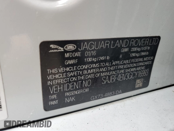 2016 Jaguar XF 35t R-Sport with VIN SAJBF4BV3GCY16993, listed as a Copart auction lot 85688844 with 63,815 mi miles and Salvage Title. Bid and sale history available at carsss.com. Image 15.