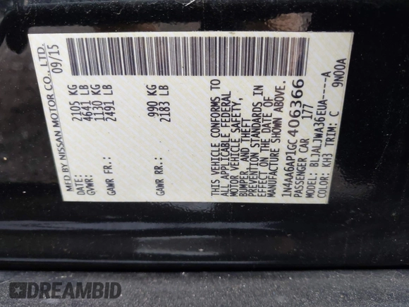 2016 Nissan Maxima SV z VIN 1N4AA6AP1GC406366, wystawiony jako IAAI lot #42266174 z przebiegiem 84 076 mil mil oraz . Historia ofert i sprzedaży dostępna na DreamBid. Obrazek 9.
