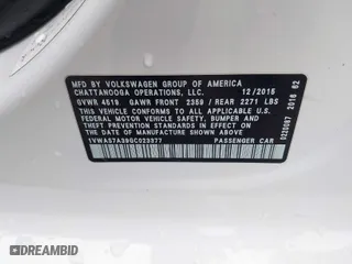 2016 Volkswagen Passat 1.8T S with VIN 1VWAS7A39GC023377, listed as a IAAI auction lot 41422834 with 92,872 mi miles. Bid and sale history available at carsss.com. Image 9.