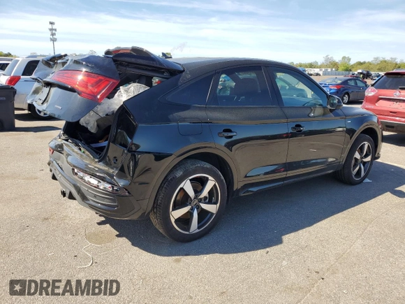 2023 Audi Q5 Sportback S line Premium Plus with VIN WA15AAFY6P2089295, listed as a Copart auction lot 55124535 with 16,884 mi miles and Salvage title. Bid and sale history available at DreamBid. Image 3.