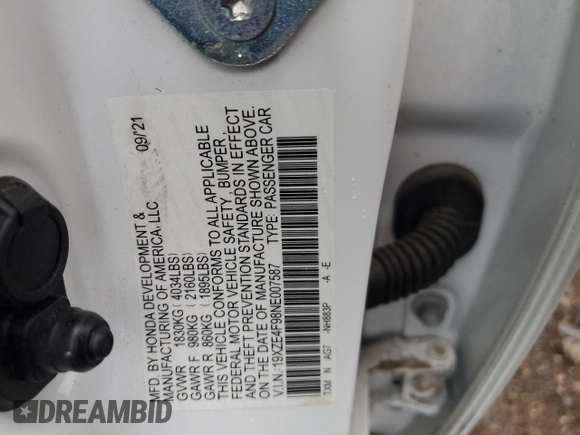 2022 Honda Insight Touring z VIN 19XZE4F98NE007587, wystawiony jako Copart lot #55233995 z przebiegiem 71 450 mil mil oraz Szkoda całkowita • Salvage title. Historia ofert i sprzedaży dostępna na DreamBid. Obrazek 12.