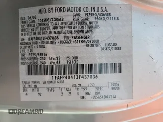 2003 Ford Mustang Standard с VIN 1FAFP40413F437836, выставлен на аукционе Copart как лот 58623395 с пробегом Не указан миль и Чистый • Clean title. История ставок и продаж доступна на DreamBid. Изображение 13.