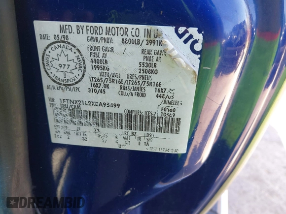 1999 Ford F-250 XL с VIN 1FTNX21L2XEA95499, выставлен на аукционе IAAI как лот 42426420 с пробегом 198 965 миль миль и . История ставок и продаж доступна на DreamBid. Изображение 9.