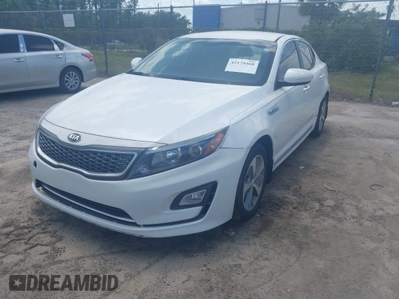 2014 Kia Optima Hybrid LX with VIN KNAGM4AD7E5075376, listed as a IAAI auction lot 42179468 with 131,920 mi miles. Bid and sale history available at carsss.com. Image 2.