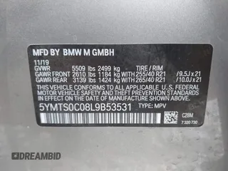 2020 BMW X3 M with VIN 5YMTS0C08L9B53531, listed as a IAAI auction lot 41059088 with 1 mi miles. Bid and sale history available at carsss.com. Image 9.