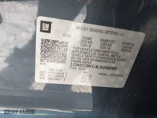 2020 Chevrolet Tahoe LT with VIN 1GNSCBKC4LR246060, listed as a IAAI auction lot 41272902 with 105,417 mi miles. Bid and sale history available at carsss.com. Image 9.