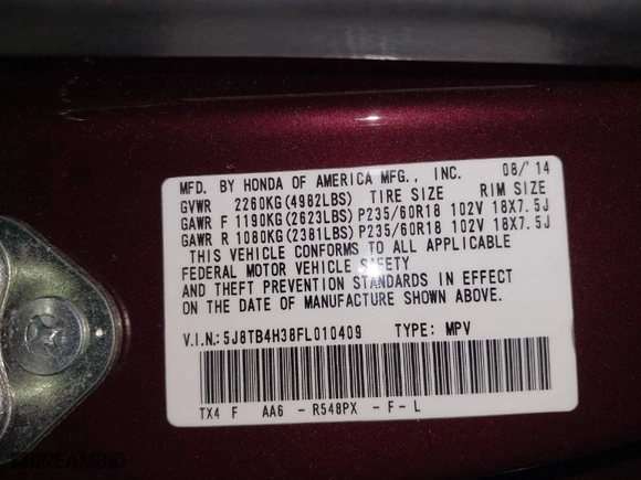 2015 Acura RDX with VIN 5J8TB4H38FL010409, listed as a IAAI auction lot 41849278 with 75,631 mi miles. Bid and sale history available at carsss.com. Image 9.