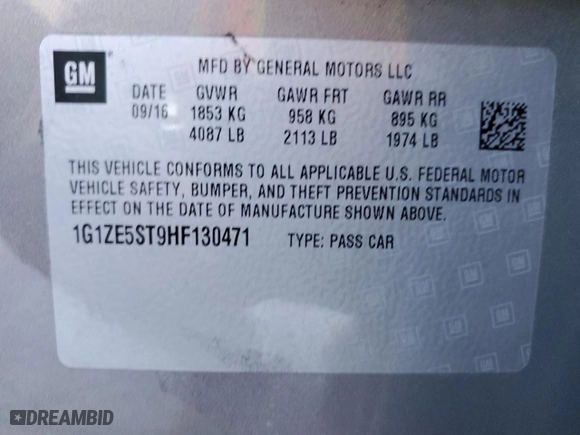 2017 Chevrolet Malibu LT with VIN 1G1ZE5ST9HF130471, listed as a Copart auction lot 49390665 with 163,414 mi miles and Salvage Title. Bid and sale history available at carsss.com. Image 12.