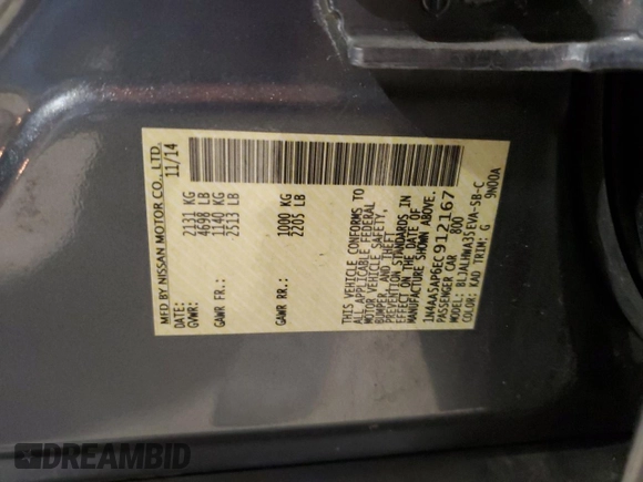 2014 Nissan Maxima SV with VIN 1N4AA5AP6EC912167, listed as a Copart auction lot 61301315 with 124,373 mi miles and Salvage title. Bid and sale history available at DreamBid. Image 12.
