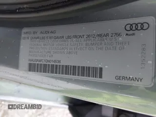 2016 Audi A6 2.0T Premium Plus with VIN WAUGFAFC1GN014536, listed as a IAAI auction lot 41937616 with 122,417 mi miles. Bid and sale history available at carsss.com. Image 9.