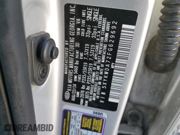 2015 Kia Sorento SX with VIN 5XYKWDA72FG629692, listed as a Copart auction lot 87206994 with Not Provided miles and Salvage Title. Bid and sale history available at carsss.com. Image 12.